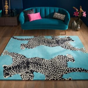 Leopard Print Blue Rug – Premium Designer Area Rug