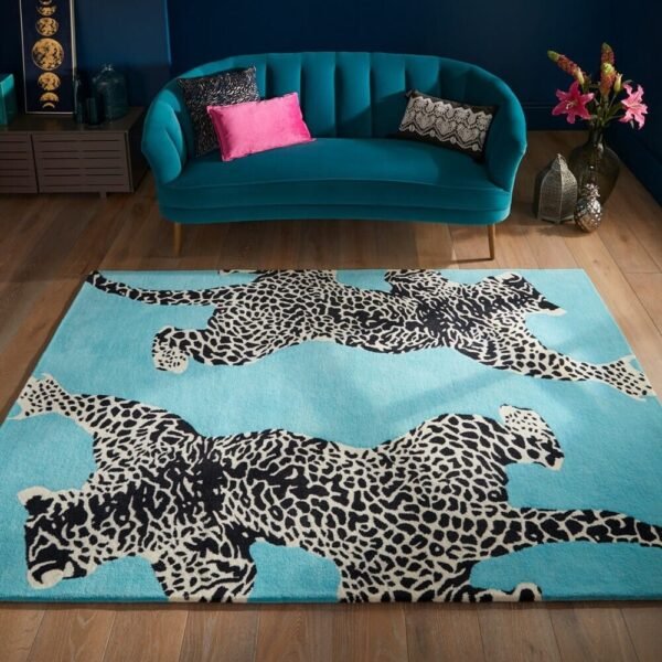 Leopard Print Blue Rug – Premium Designer Area Rug