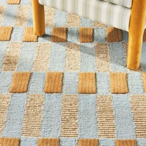 Handwoven Checkered Area Rug - Green and Beige