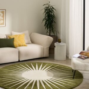 Sunburst Pattern Green Round Area Rug