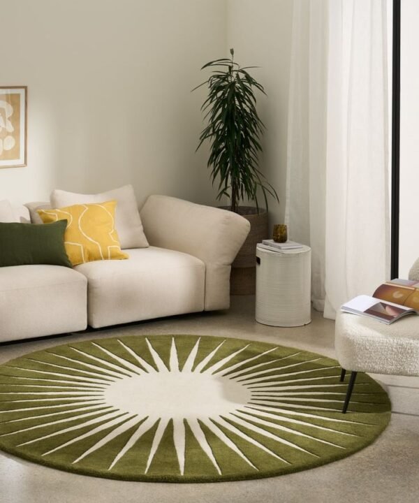 Sunburst Pattern Green Round Area Rug