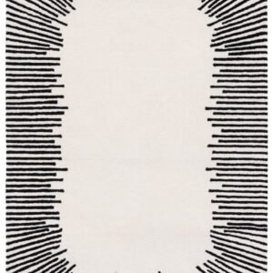 Modern Minimalist Round Area Rug with Abstract Black and White Pattern