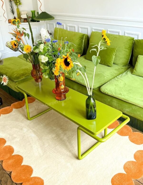 Modern Green Sofa Set with Decorative Flower Vases