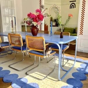 Scalloped Edge Wool Rug – Soft Yellow & Blue