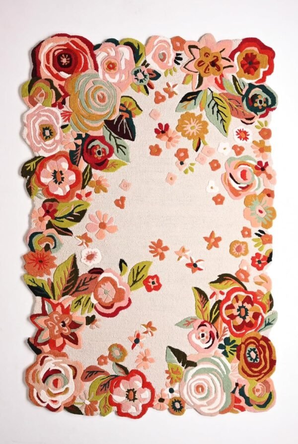 Floral Embroidered Area Rug