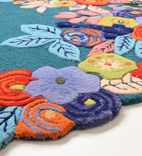 Vibrant Floral Handcrafted Woolen Rug