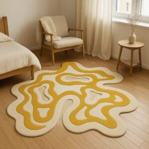 Artistic Abstract Yellow Waves Rug