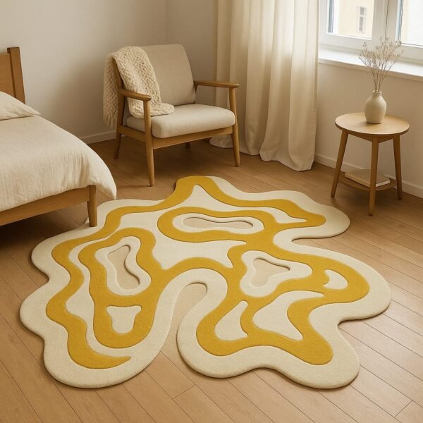 Artistic Abstract Yellow Waves Rug