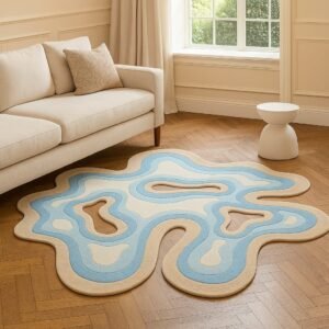 Artistic Abstract Blue Waves Rug