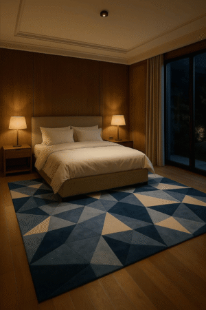Modern Geometric Blue Wool Rug: Hand-Tufted 3D Prism Pattern Area Carpet