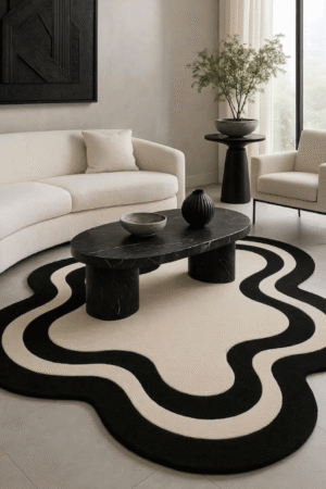 Hand-Tufted New Zealand Wool Rug: Modern Abstract Wave Irregular Shaped Rug