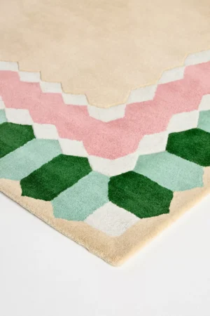 Beige Hexagon Frame Rug