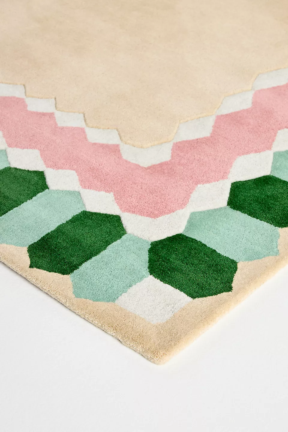 Beige Hexagon Frame Rug