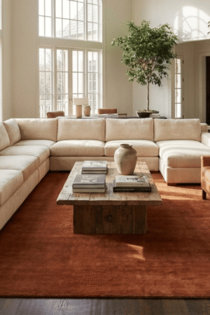 Hand-Tufted Rust Wool Rug: Modern Solid Plush Area Rug