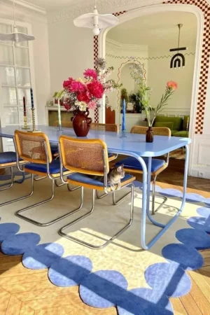 Scalloped Elegance Cream & Blue Rug