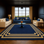 Hand Tufted Wool Rug: Modern Blue Carpet with Geometric Border