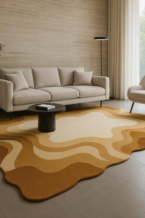 Hand Tufted Wavy Wool Rug: Earthy Neutral, Modern Minimalist