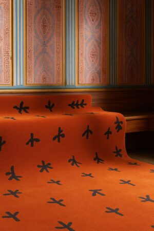 Burnt Orange Botanical Grid Rug