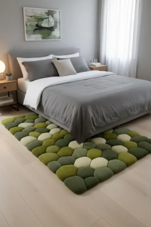 Hand-Tufted 3D Pebble Wool Rug: Modern Moss & Forest Green Nature-Inspired Area Rug