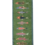 Koi Fish Runner Rug: Green Colorful Carpet Handmade Wool Area Rug
