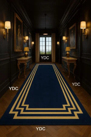 Hand Tufted Wool Rug: Modern Blue Carpet with Geometric Border