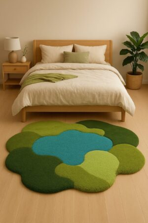 Handmade Tufted Organic Shape Rug – Nature Inspired Living Room Carpet