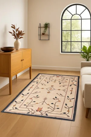 Boho Pattern Flatweave Indoor Outdoor Rug 5x8 | Handwoven Wool Jute Kilim Rug | Eco-Friendly Indian Artisan Rug for Living Room,Nature Decor