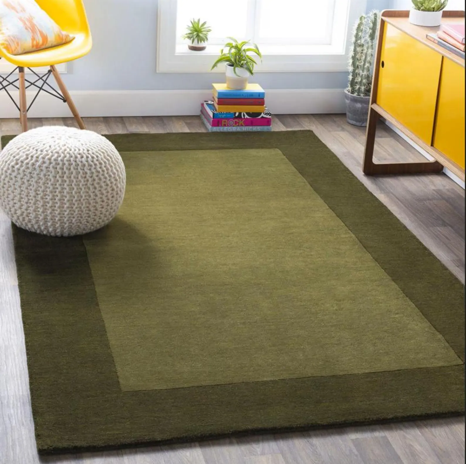 Hand-Tufted Bordered Wool Rug: Modern Olive & Forest Green Two-Tone Area Carpet - Image 5