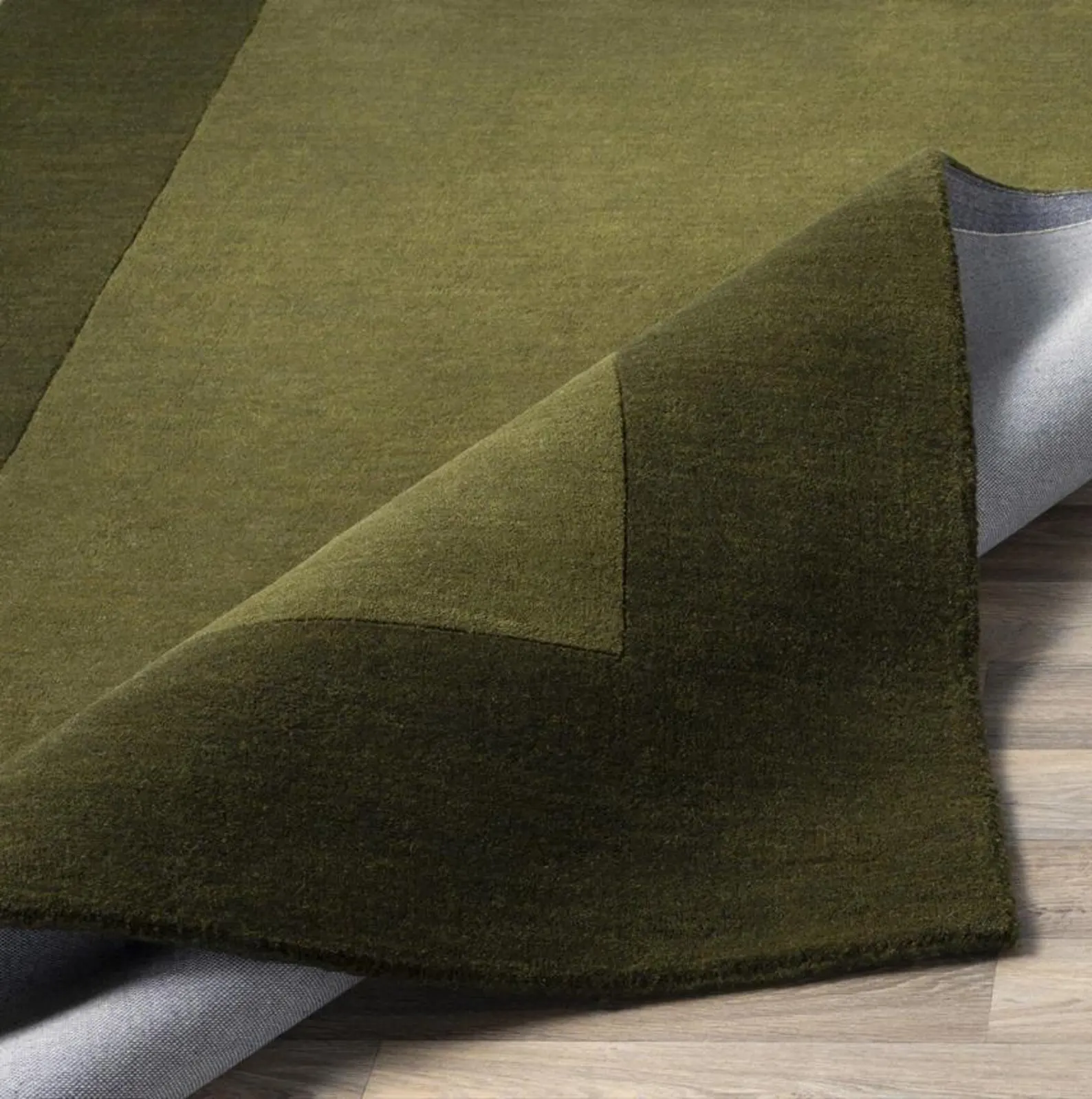Hand-Tufted Bordered Wool Rug: Modern Olive & Forest Green Two-Tone Area Carpet - Image 4