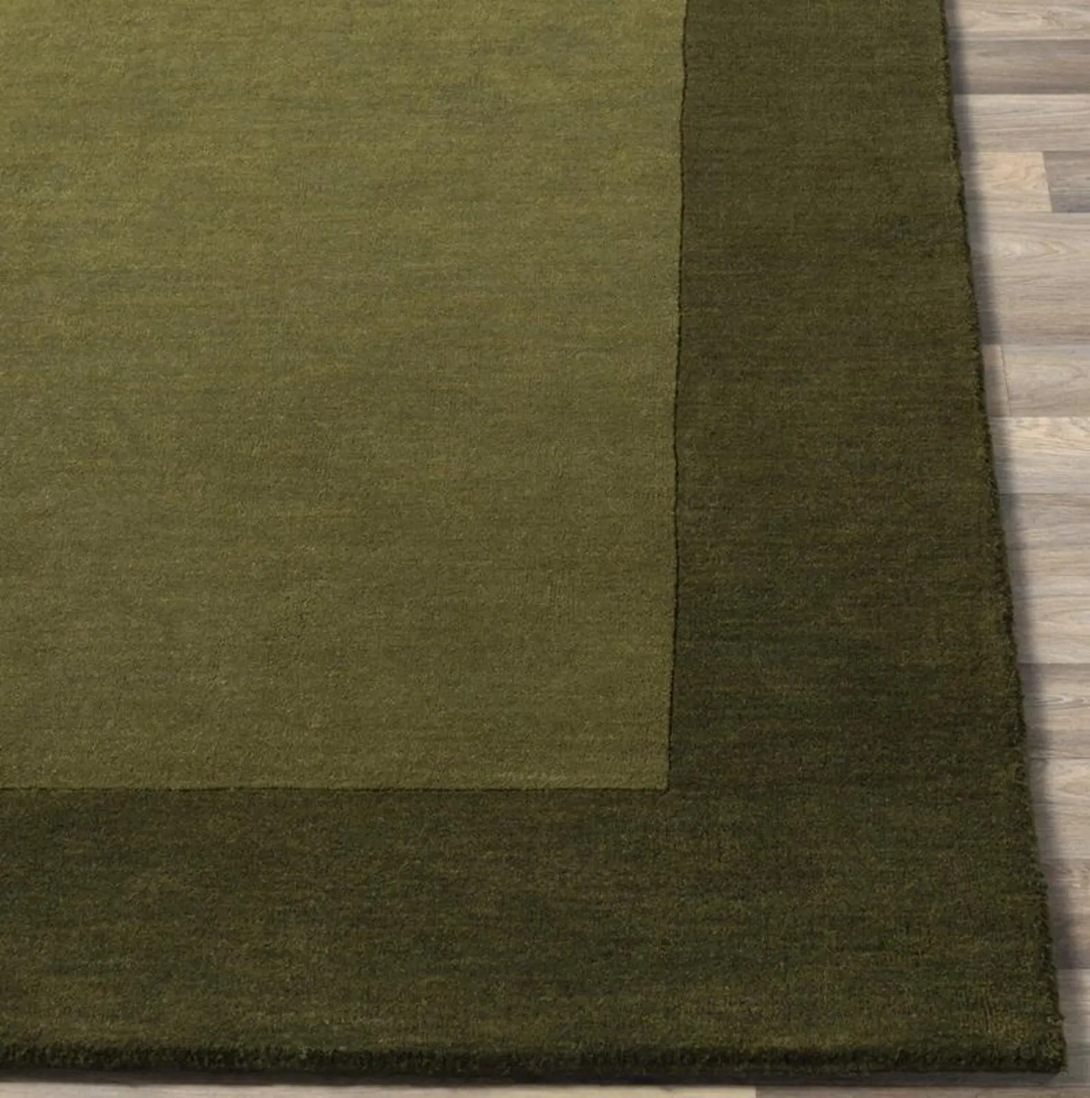 Hand-Tufted Bordered Wool Rug: Modern Olive & Forest Green Two-Tone Area Carpet - Image 2