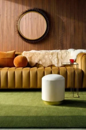 Hand-Tufted Bordered Wool Rug: Modern Olive & Forest Green Two-Tone Area Carpet