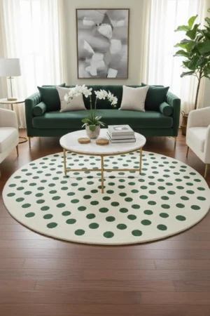 Handtufted Wool Rug | green dots Modern Carpet | Living Room Decor