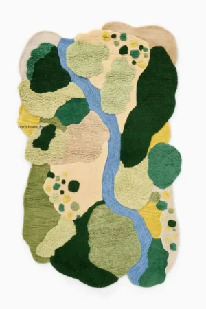 Hand Tufted Organic Shape Green Rug Wool Area Carpet Rug For Living Room ,Bedroom & Nursery Rug