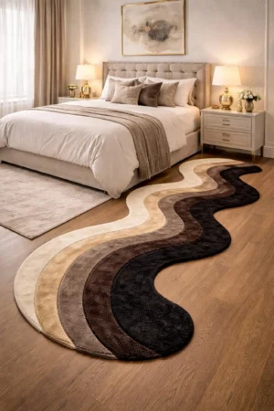 Hand Tufted Wavy Gradient Runner Rug, Modern Neutral Hallway Carpet