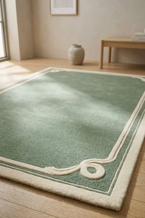 Handmade Sage Green Tufted New Zealand Wool Mid Century Rug,Biophilic,Sculptural,Designer Rug